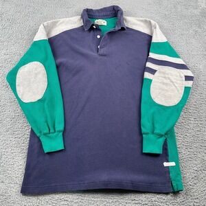 Vintage St Johns Bay Rugby Shirt Mens Large Blue Striped Heavy Cotton Polo 90s